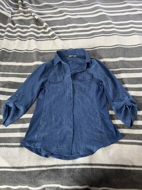 Ci Sono Ribbed Blue Button-Front Top